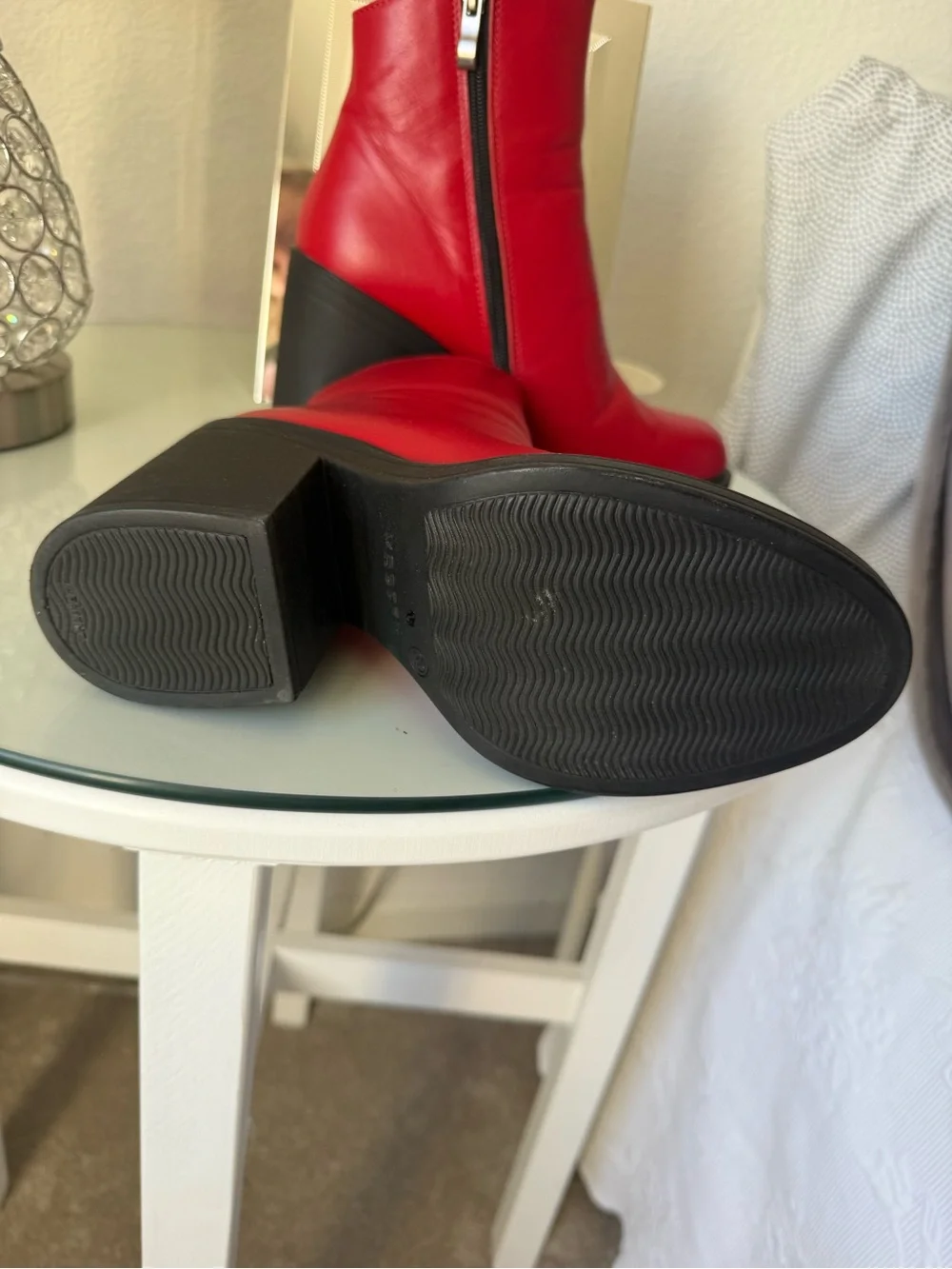 Red Leather Block Heel Ankle Boots - Women size 8